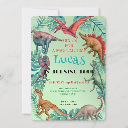 Invitation Cute dinosaur jungle anniversaire de enfant de l'é (Devant)