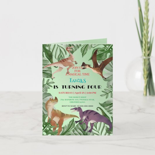 Invitation Cute dinosaur jungle anniversaire de enfant de l'é (Devant)