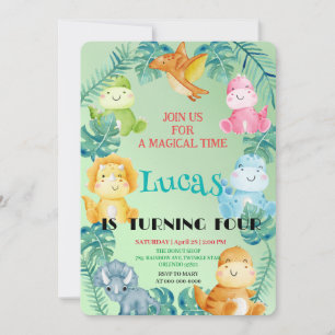 Invitation Cute dinosaur jungle anniversaire de enfant de l'é