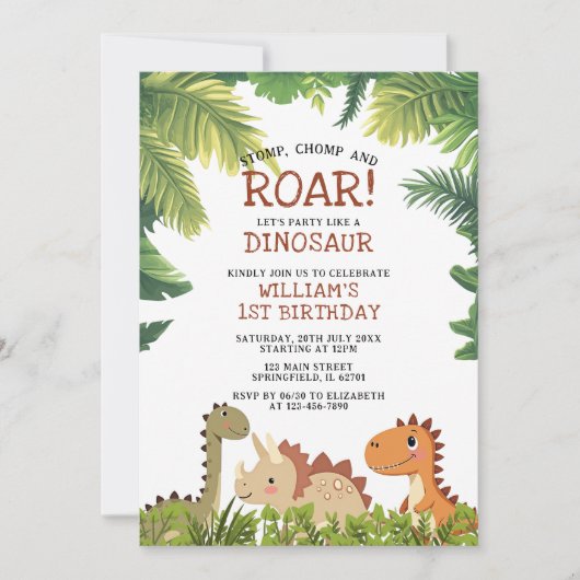 Invitation Cute Dinosaur Jurassic Green Fête d'anniversaire (Devant)