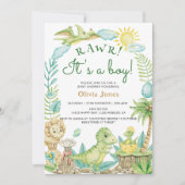 Invitation Cute Dinosaur Oeuf Aquarelle Baby shower garçon (Devant)