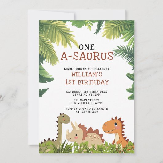 Invitation Cute Dinosaur One-A-Saurus 1er anniversaire (Devant)