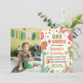 Invitation Cute Dinosaur One-A-Saurus 1er Anniversaire Photo (Debout devant)