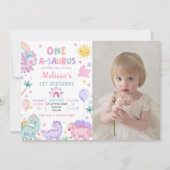 Invitation Cute Dinosaur One-A-Saurus 1er Anniversaire Photo (Devant)