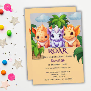 Invitation Cute Dinosaur Party a Dino Bash 1er anniversaire