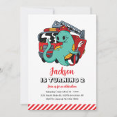 Invitation Cute Dinosaur Pompier Enfants Dino Anniversaire (Devant)