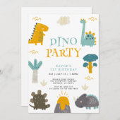 Invitation Cute Dinosaur Premier anniversaire (Devant / Derrière)