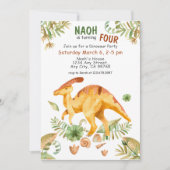 Invitation Cute Dinosaur quatrième anniversaire de fête Invit (Devant)