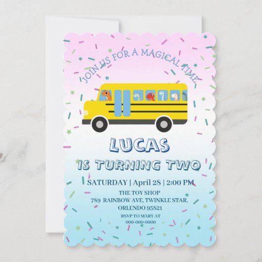 Invitation Cute dinosaur School Bus fête d'anniversaire do-it (Devant)