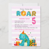 Invitation Cute Dinosaur Stomp Chomp and roar Birthday Girl (Devant)
