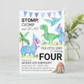 Invitation Cute Dinosaur Stomp, Chomp & Roar 4e anniversaire (Debout devant)