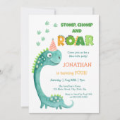 Invitation Cute Dinosaur Stomp Chomp Roar Birthday (Devant)