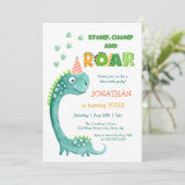 Invitation Cute Dinosaur Stomp Chomp Roar Birthday (Debout devant)