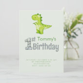 Invitation Cute Dinosaur T-REX 1er anniversaire de fête Garço (Debout devant)