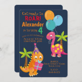 Invitation Cute Dinosaur Theme Party on Navy Blue (Devant / Derrière)