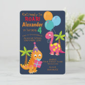 Invitation Cute Dinosaur Theme Party on Navy Blue (Debout devant)