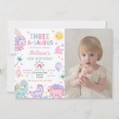 Invitation Cute Dinosaur Trois-A-Saurus 3ème anniversaire Pho (Devant)