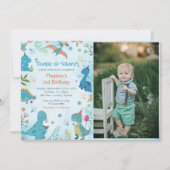 Invitation Cute Dinosaur Trois-A-Saurus 3ème anniversaire Pho (Devant)