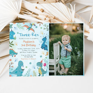 Invitation Cute Dinosaur Trois Rex 3e Anniversaire Photo