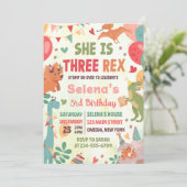Invitation Cute Dinosaur Trois Rex 3e fête d'anniversaire (Debout devant)