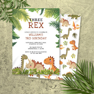 Invitation Cute Dinosaur Trois Rex 3e fête d'anniversaire