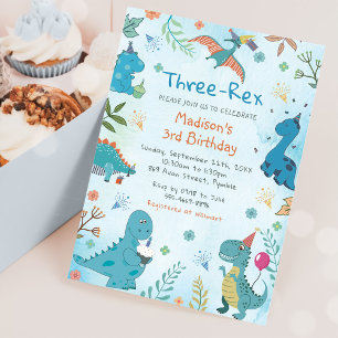 Invitation Cute Dinosaur Trois Rex 3e fête d'anniversaire