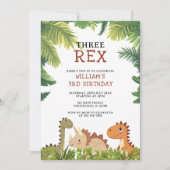 Invitation Cute Dinosaur Trois Rex 3e fête d'anniversaire (Devant)