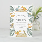 Invitation Cute Dinosaur Troisième Anniversaire Trois Rex (Debout devant)