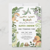 Invitation Cute Dinosaur Twin Boys Anniversaire Jurassique (Devant)