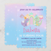 Invitation Cute Dinosaur Unicorn Donut Rainbow Enfants d'anni (Devant / Derrière)