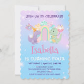 Invitation Cute Dinosaur Unicorn Donut Rainbow Enfants d'anni (Devant)