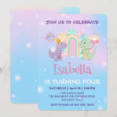 Invitation Cute Dinosaur Unicorn Rainbow ballon Anniversaire (Devant / Derrière)