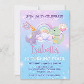 Invitation Cute Dinosaur Unicorn Rainbow ballon Anniversaire  (Devant)