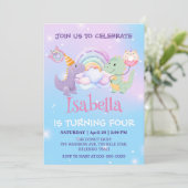Invitation Cute Dinosaur Unicorn Rainbow ballon Anniversaire  (Debout devant)