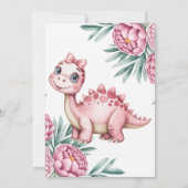 Invitation Cute Dinosaur with Pink Peony Girl Baby Shower (Dos)