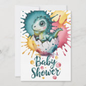Invitation Cute Dinosaur with Watercolor Splash Baby Shower (Devant)
