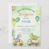 Invitation Cute dinosaure camion ciment Rainbow School Annive (Devant)