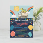 Invitation Cute dinosaure camion ciment Rainbow School Annive (Debout devant)