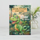 Invitation Cute Dinosaures rugit garçon Anniversaire (Debout devant)