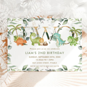 Invitation Cute Dinosaures Verdure 2e anniversaire Deux