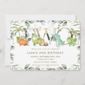 Invitation Cute Dinosaures Verdure 2e anniversaire Deux (Devant)