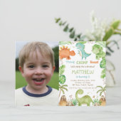 Invitation Cute Dinosaures Vert Garçon Anniversaire Photo (Debout devant)