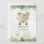 Invitation Cute Dinosaurs Safari voiture 1er 2e 3e anniversai (Devant)