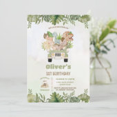 Invitation Cute Dinosaurs Safari voiture 1er 2e 3e anniversai (Debout devant)