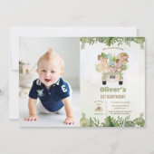 Invitation Cute Dinosaurs Safari voiture 1er 2e anniversaire (Devant)
