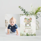 Invitation Cute Dinosaurs Safari voiture 1er 2e anniversaire (Debout devant)