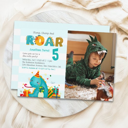 Invitation Cute Dinosaurs Stomp Chomp and roar birhtday boy 