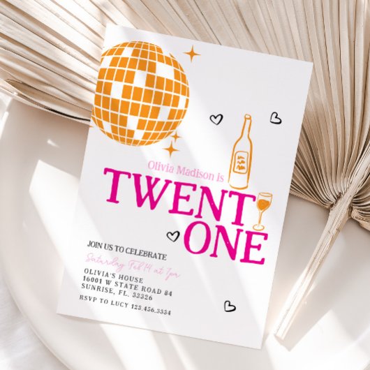 Invitation Cute Disco Ball Wine 21e fête d'anniversaire