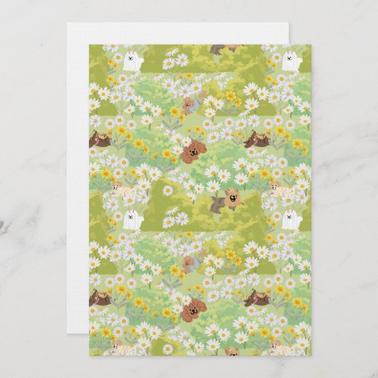 Invitation Cute Dogs With Daisy Flowers Seamless Pattern (Devant / Derrière)