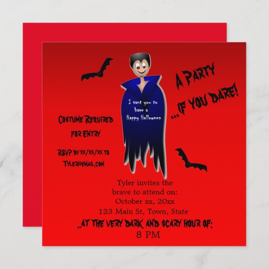 Invitation Cute Dracula Halloween (Devant / Derrière)